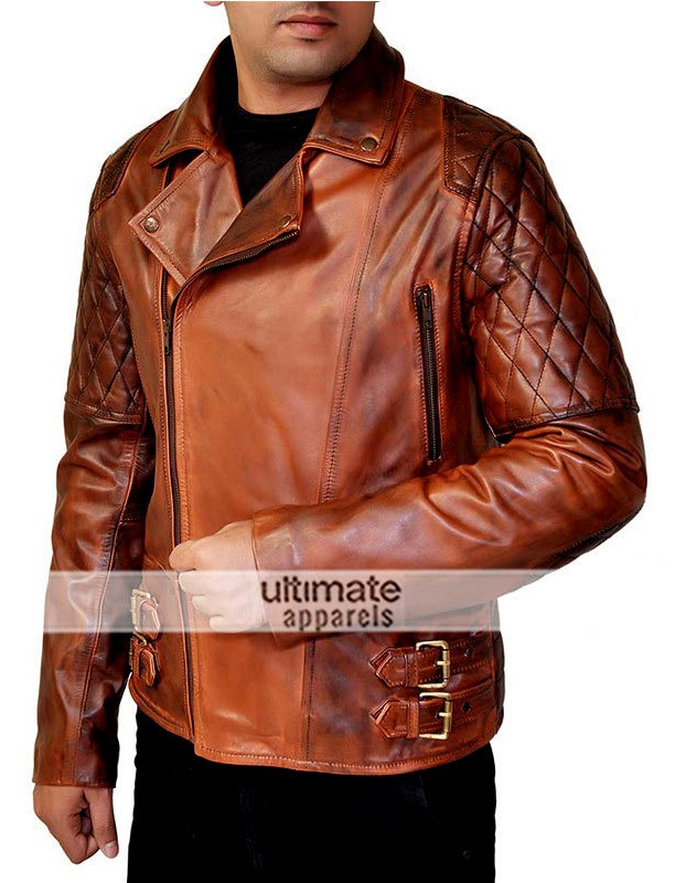 Rustic Vintage Quilted Men Brown Motorcycle Jacket
