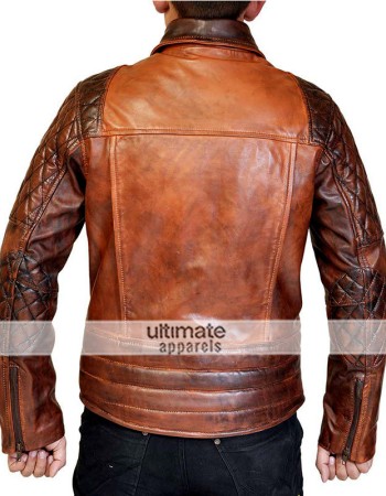 Rustic Vintage Quilted Men Brown Motorcycle Jacket