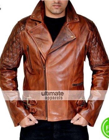 Rustic Vintage Quilted Men Brown Motorcycle Jacket