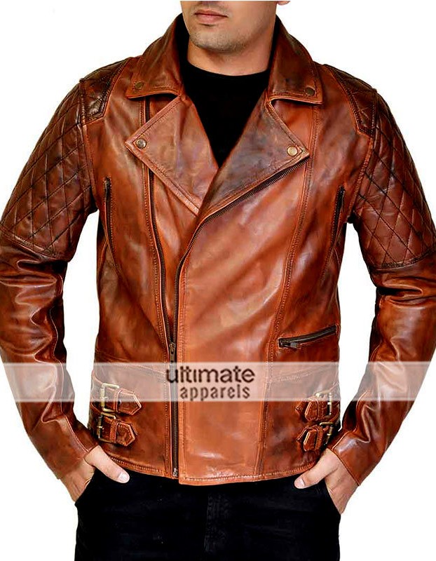 Rustic Vintage Quilted Men Brown Motorcycle Jacket
