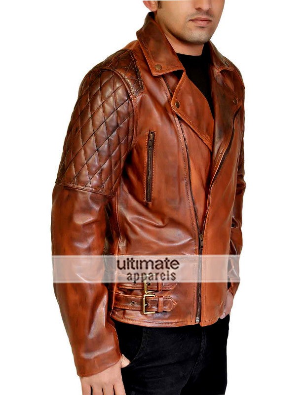 Rustic Vintage Quilted Men Brown Motorcycle Jacket