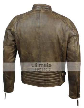 Mens Slim Fit Antique Washed Brown Urban Retro Biker Jacket