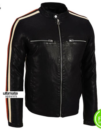 Wilsons Leather Mens Stripe Sleeve Faux Jacket