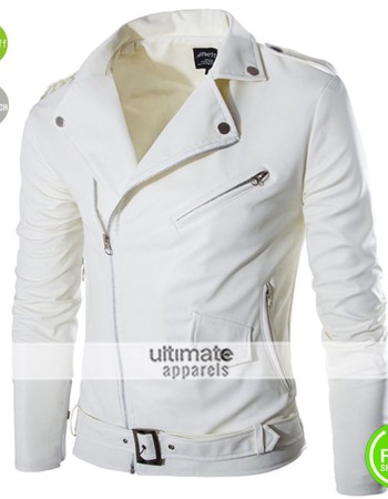 Belted Rider White Motorcycle Men's Jacket 