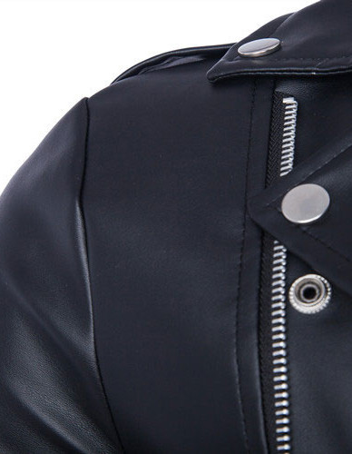 Black Fashion Men Short Slim Fit Collar Leather Jacket