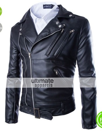 Black Fashion Men Short Slim Fit Collar Leather Jacket