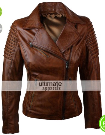 Real Lambskin Brown Biker Women Vintage Jacket