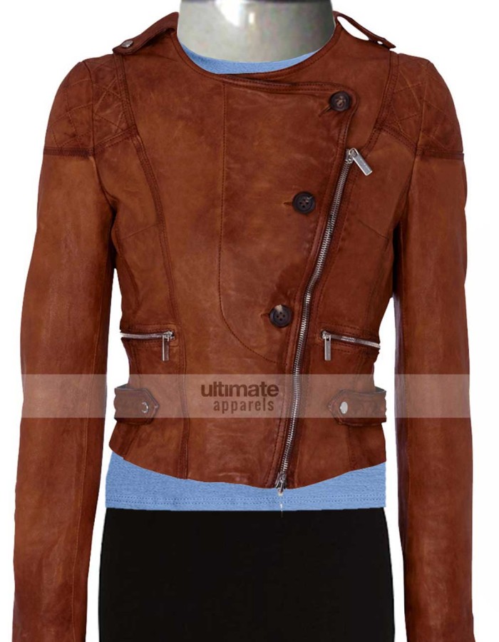 Ashley Benson Brown Quilted Branded Jacket