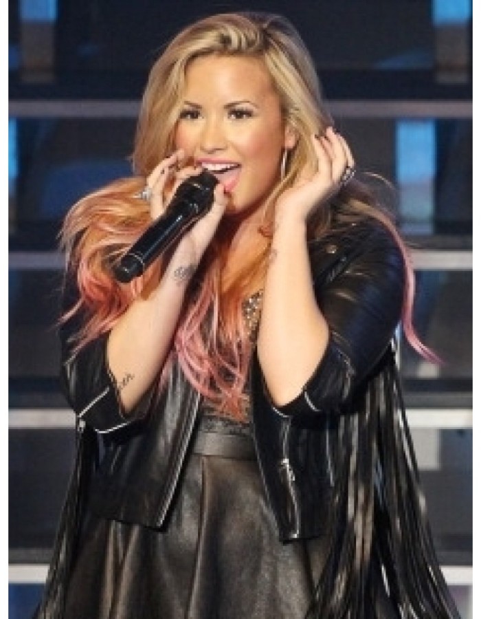 Demi Lovato Fringe Black Biker Moto Leather Jacket