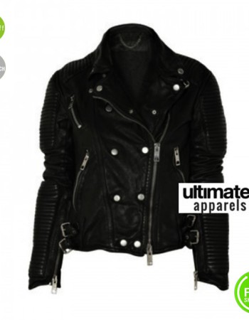 Cara Delevingne Burberry Stylish Black Leather Jacket Top