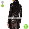 Burberry London Double Breasted Black Leather Trench Coat