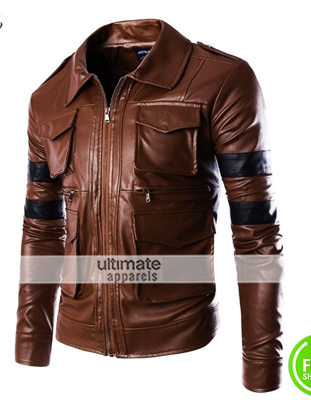 Four Pocket Chocolate Brown Jacket With Stripes