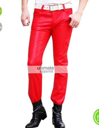 New Red Leather Pant For Men