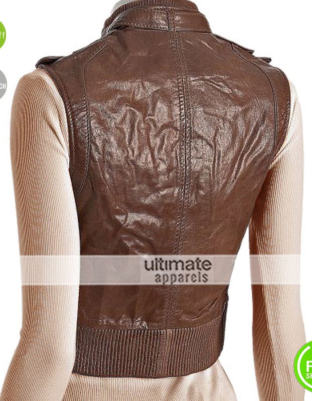 Designers Women Brown Leather Bomber Vest
