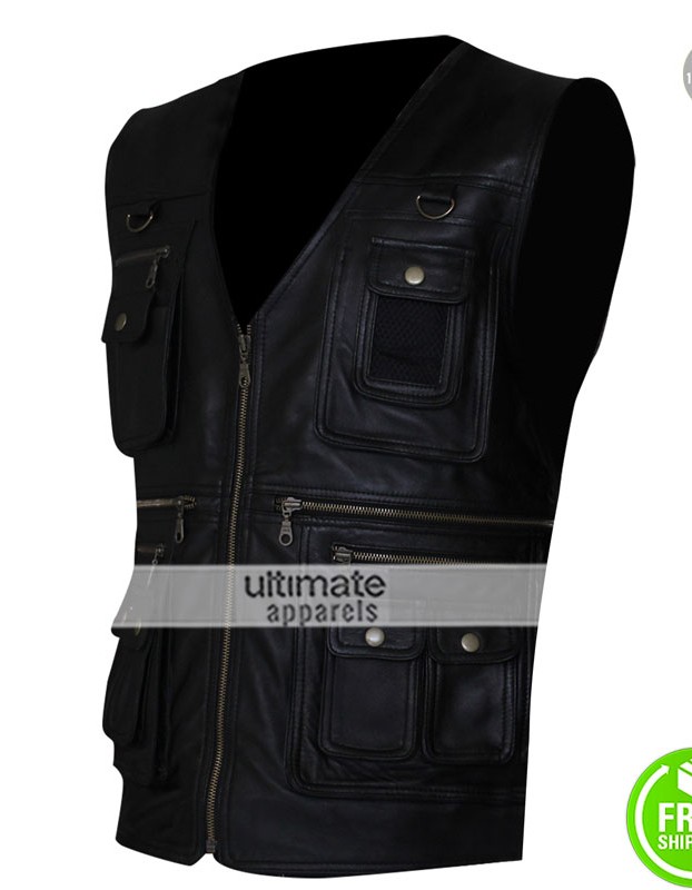 Men's 4 Pocket Zipper Leather Vest 