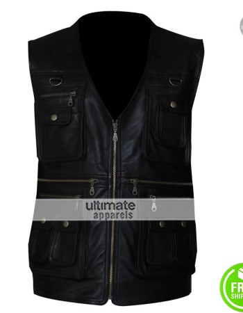 Men's 4 Pocket Zipper Leather Vest 