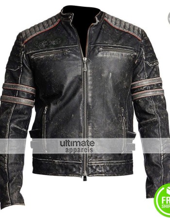Mens Antique Black Distressed Motorbike MC Jacket