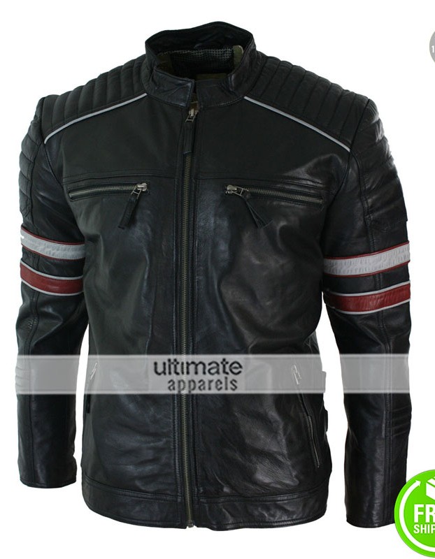 Mens Black Racing Stripes Quilted Casual Fit Jacket