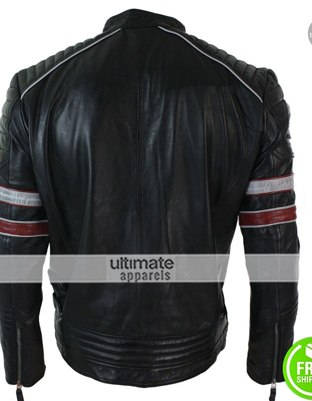 Mens Black Racing Stripes Quilted Casual Fit Jacket