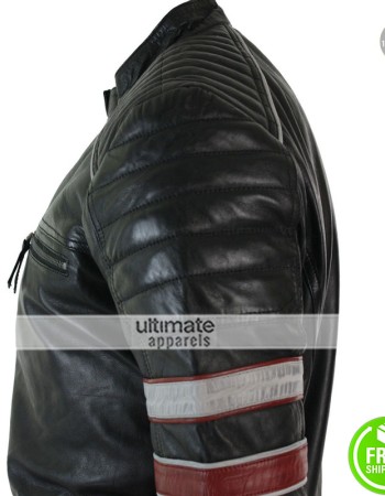 Mens Black Racing Stripes Quilted Casual Fit Jacket