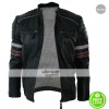Mens Black Racing Stripes Quilted Casual Fit Jacket