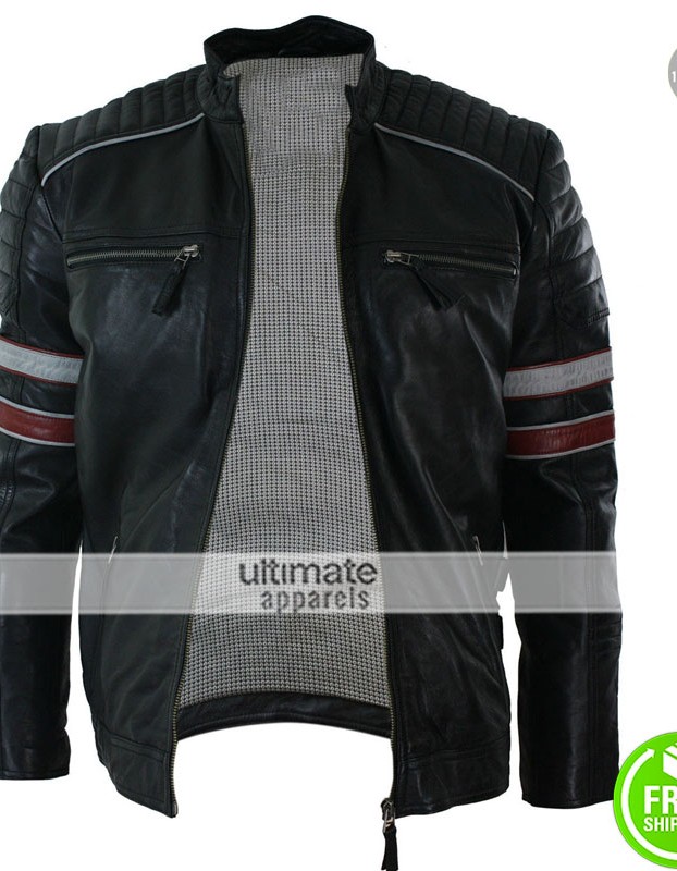 Mens Black Racing Stripes Quilted Casual Fit Jacket