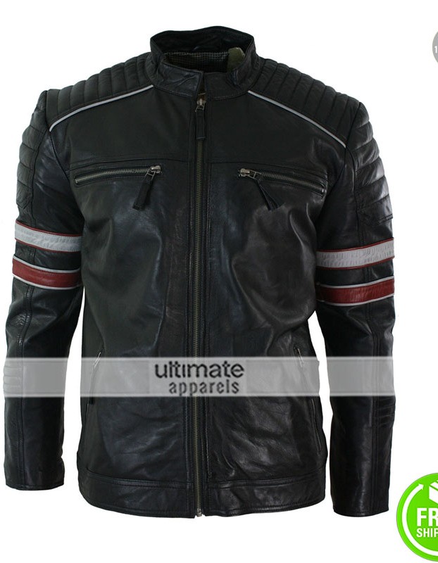 Mens Black Racing Stripes Quilted Casual Fit Jacket