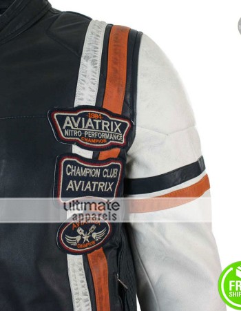 Aviatrix Retro Navy Blue/White Casual Biker Jacket