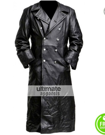 German Classic Enforcement Officer Black Leather Trench Coat