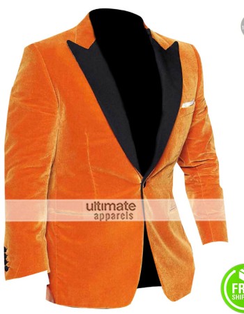 Kingsman The Golden Circle Taron Egerton Orange Velvet Tuxedo
