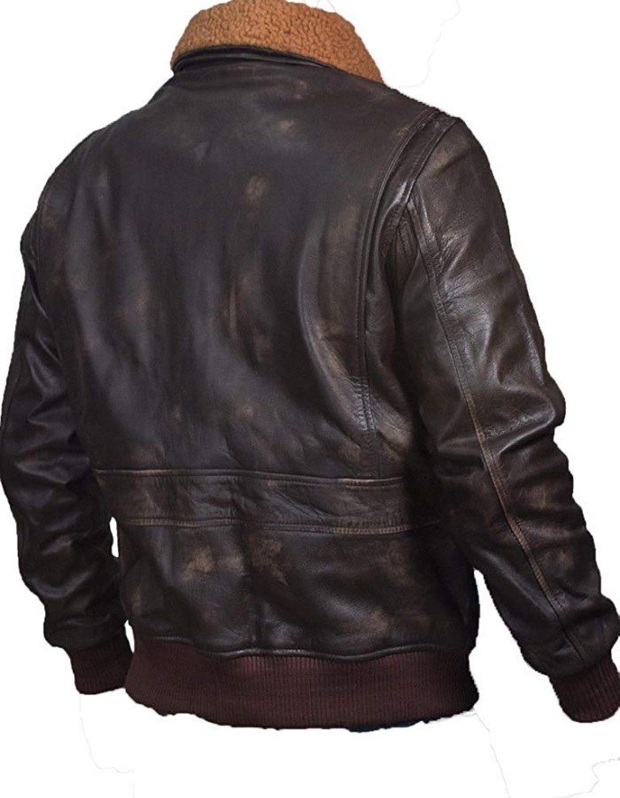 G1 Fur Collar Air Force Aviator Men Distressed Genuine Leather Jacket