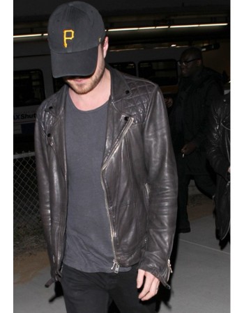 Aaron Paul Black Biker Quilted Leather Jacket