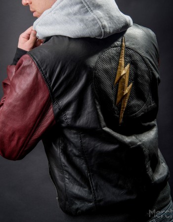 JUSTICE LEAGUE MOVIE THE FLASH LEATHER HOODED JACKET