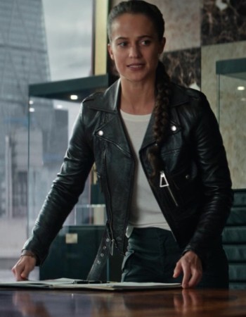 Alicia Vikander Tomb Raider Lara Croft Brando Biker Black Leather Jacket