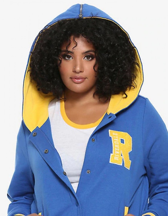 Riverdale R Logo Cheer Girls Blue Bomber Cotton Hoodie Varsity Jacket
