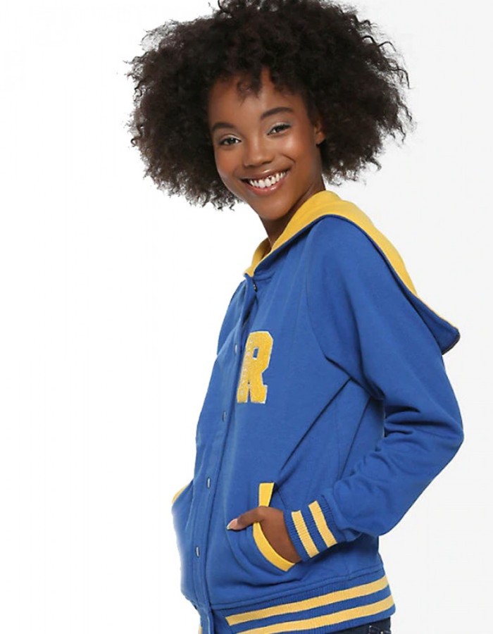 Riverdale R Logo Cheer Girls Blue Bomber Cotton Hoodie Varsity Jacket