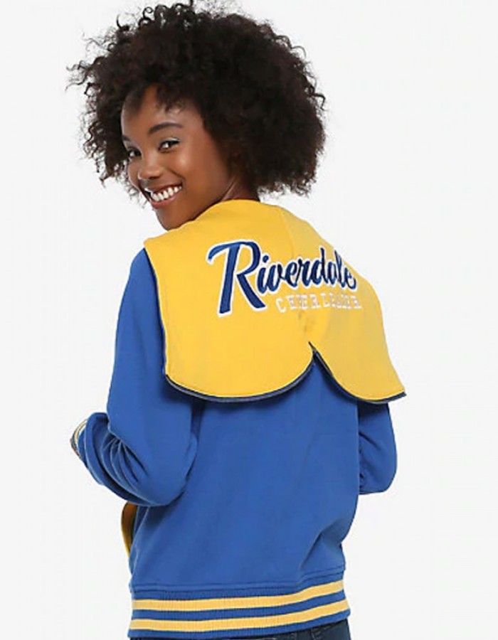 Riverdale R Logo Cheer Girls Blue Bomber Cotton Hoodie Varsity Jacket