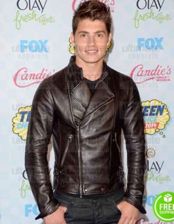 A CINDERELLA STORY CHRISTMAS WISH GREGG SULKIN BROWN BIKER LEATHER JACKET