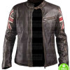 CAFE RACER WITH AMERICAN FLAG BROWN LEATHER JACKET