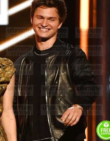 ANSEL ELGORT VARSITY BLACK BOMBER LEATHER JACKET