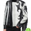 ASYMMETRICAL SILVER STUDDED FRINGE LEATHER JACKET