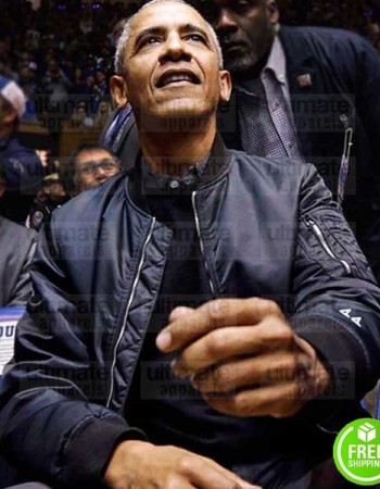 BARAK OBAMA BLACK SATIN BOMBER JACKET