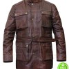 MENS BELTED BROWN DISTRESSED LEATHER JACKET