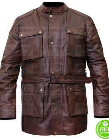 MENS BELTED BROWN DISTRESSED LEATHER JACKET