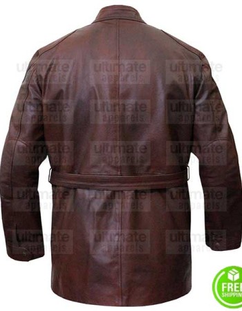 MENS BELTED BROWN DISTRESSED LEATHER JACKET