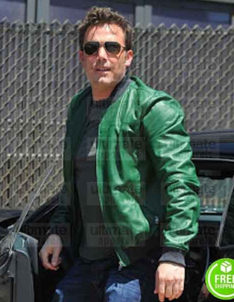 BEN AFFLECK GREEN BOMBER LEATHER JACKET
