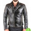 BIKER VINTAGE BLACK DISTRESSED LEATHER JACKET