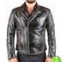 BIKER VINTAGE BLACK DISTRESSED LEATHER JACKET