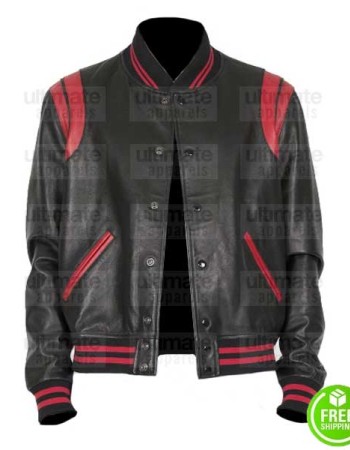 BLACK AND RED LEATHER VARSITY JACKET