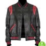 BLACK AND RED LEATHER VARSITY JACKET